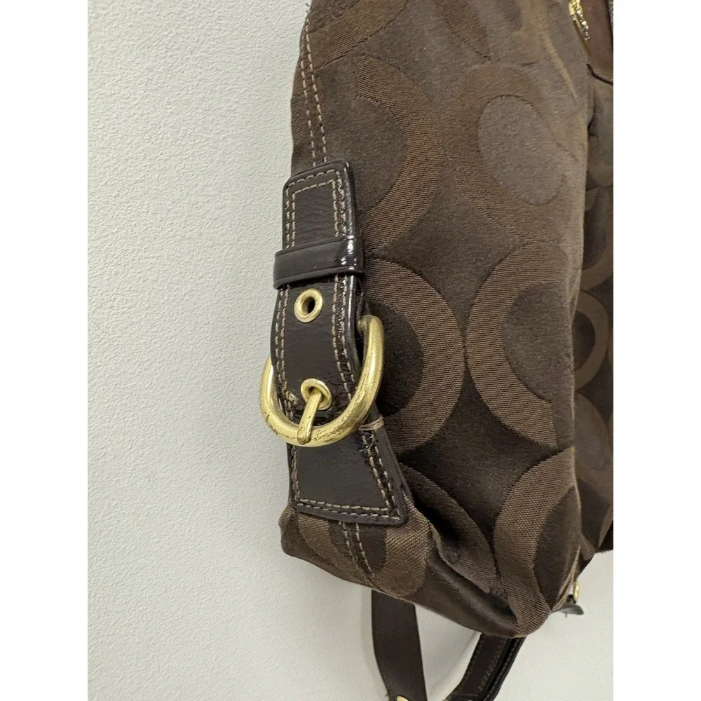 Coach Madison Sabrina Satchel Chocolate Brown Op Art Signature Shoulder Bag